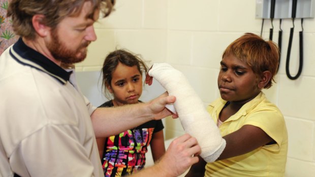 RAHC registered nurse Aaron Richardson on placement in Ampilatwatja in the NT.
