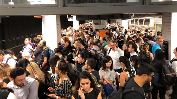 Sydney's Wynyard train station was packed with commuters during peak hour, as a staff shortage causes major delays.