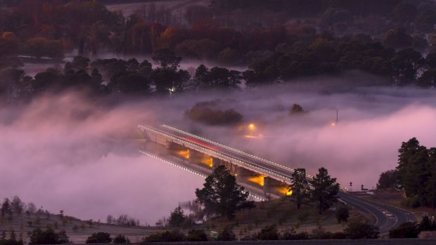 Mist hanging over Scrivener Dam.
