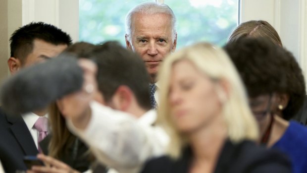 US Vice-President Joe Biden behind reporters in the Oval Office at the White House earlier this month.