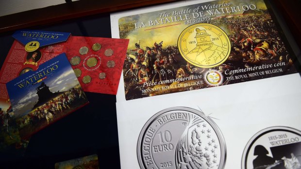 A pack of commemorative coins marking the anniversary at the Royal Belgium Mint in Brussels