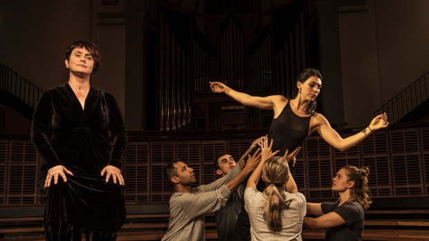 Chryssy Tintner with dancers rehearsing for a performance of <I>The Seven Deadly Sins</I>.