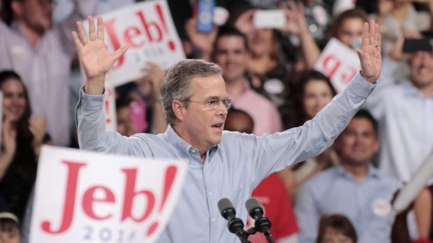 Republican US presidential candidate and former Florida Governor Jeb Bush formally announces his campaign for the 2016 Republican presidential nomination during a kickoff rally in Miami, Florida.