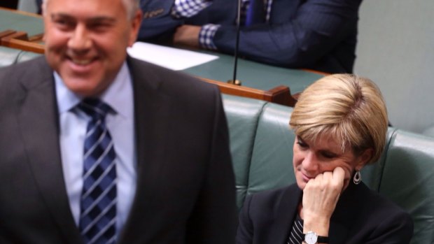 Foreign Minister Julie Bishop during a speech by Treasurer Joe Hockey at Parliament House in Canberra on Monday.