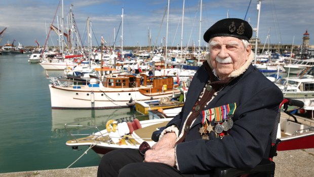 World War II Dunkirk veteran Ted Oates on the harbour wall in Ramsgate, England. 