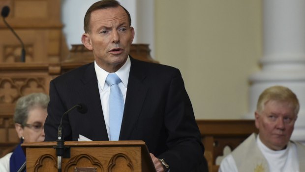 End game: Prime Minister Tony Abbott at the Canberra Baptist Church for the ecumenical service to mark the commencement of the 2015 parliamentary year.
