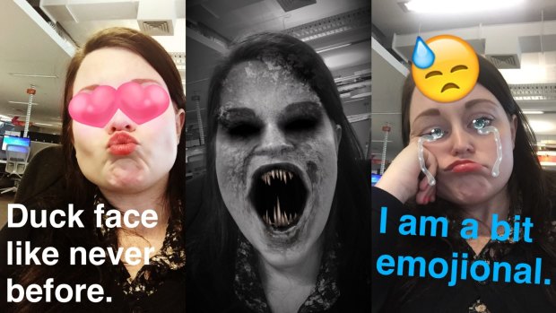 Some of the filters available in Snapchat's new Lenses feature.