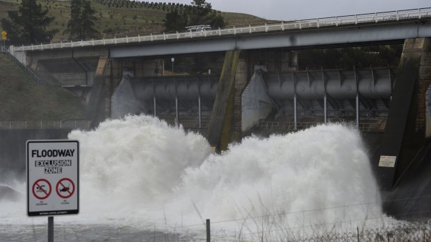 Water being released from Scrivener Dam on Wednesday.