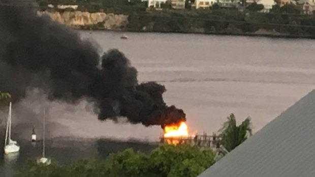 The boat burst into flames on Sunday morning.