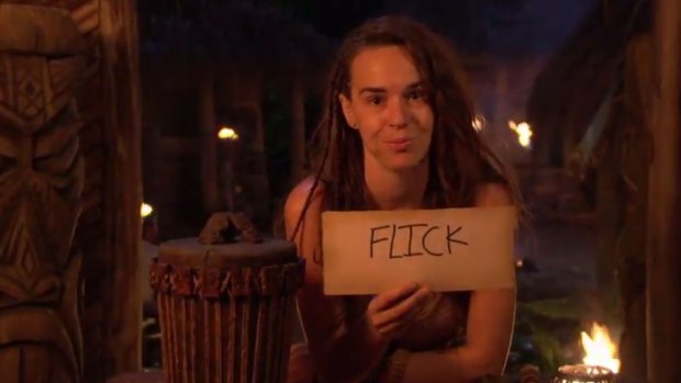 Kristie casting her supposedly insane vote for Flick at last night's Tribal Council.