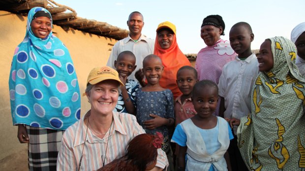 Robyn Alders, an Australian vet who pioneered the use of a vaccine to save chickens in poor countries from the deadly Newcastle disease, during a visit to Tanzania.