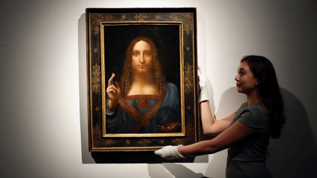 Leonardo da Vinci's 'Salvator Mundi' on display at Christie's auction rooms.