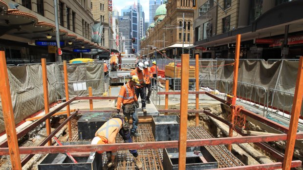 George Street construction zone for Sydney light rail project between Market and King Street. 