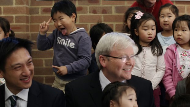 Then-prime minister Kevin Rudd on the hustings in Bennelong in 2013.