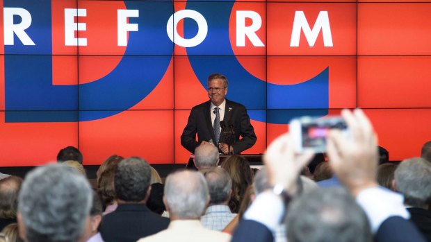 Former Florida governor and Republican presidential contender Jeb Bush delivers a speech, "Taking on Mt. Washington" at Florida State University on Monday.