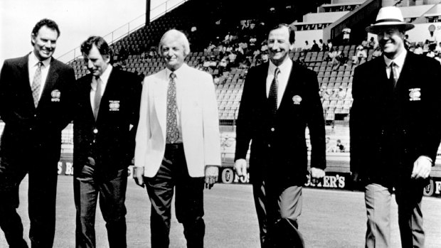 Golden Age: The 1993 Channel Nine cricket commentary team (from left) Greg Chappell, Ian Chappell, Richie Benaud, Bill Lawry and Tony Greig.