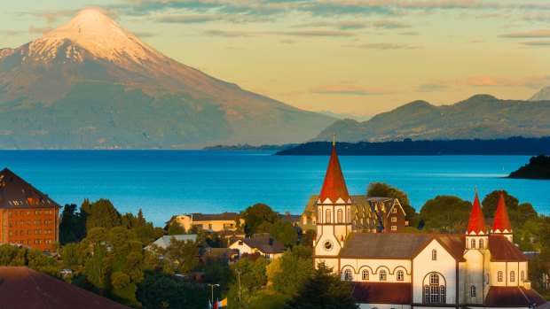 Puerto Varas on the shores of Lake Llanquihue. Volcanoes are never far away in this region.