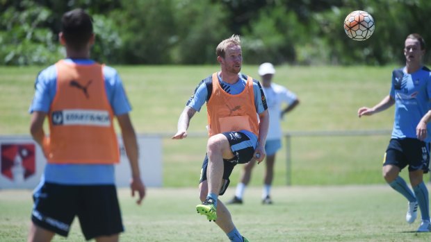 Back home: David Carney training with Sydney FC and looking forward to the derby clash. 