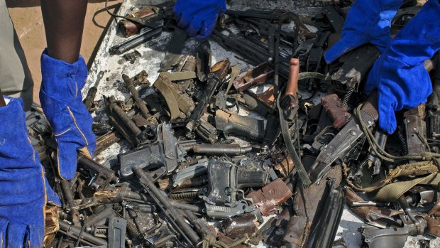 Decommissioned weapons at the United Nations Mission in South Sudan's base in Juba on December 9.