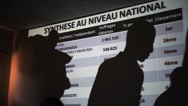 A powerpoint presentation shows the preliminary results of Burundi's presidential elections on Friday.