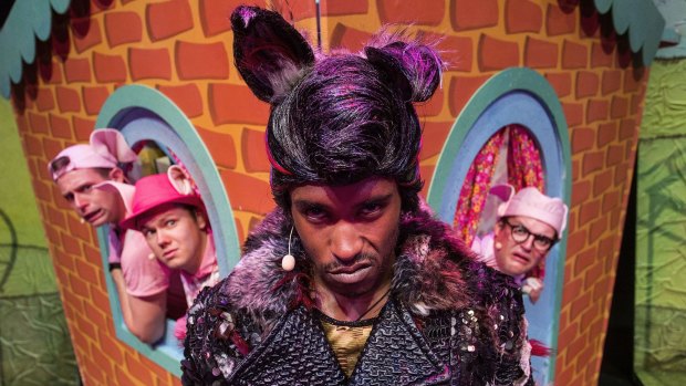 Big Bad Wolf (Taofique Folarin) has a raffish quiff and sings a soulful song about being neither big nor bad in The 3 Little Pigs.