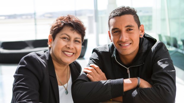 Nick Kyrgios in Canberra with his mum, Nill.
