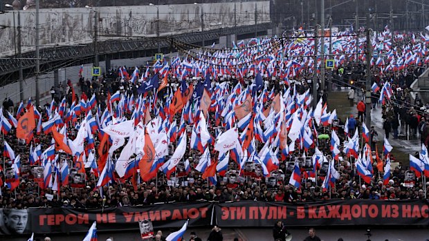 Following the killing of Kremlin critic Boris Nemtsov, tens of thousands turned out for a march in Moscow. 