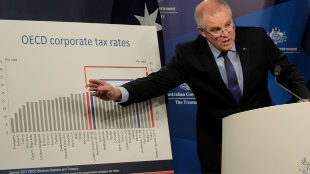 Treasurer Scott Morrison in December compares Australia's relatively high corporate tax rate to other OECD countries. 