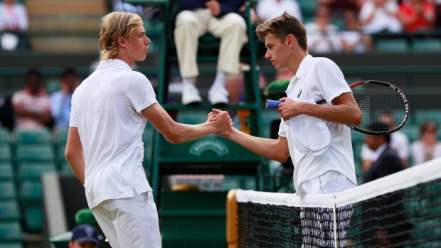 Canada's Denis Shapovalov (left) and Australia's Alex De Minaur after the Boy's Singles Final.