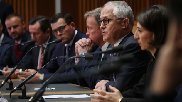 Prime Minister Malcolm Turnbull with premiers and chief ministers at COAG on Thursday.