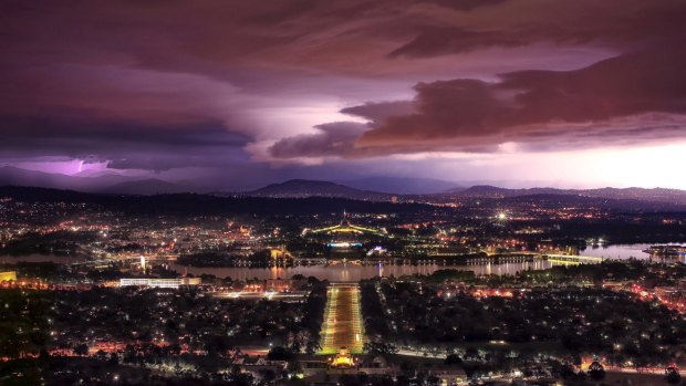 Canberra's 'Lib Lab Land' would film at night atop Mount Ainslie with the lights of the federal capital twinkling below.