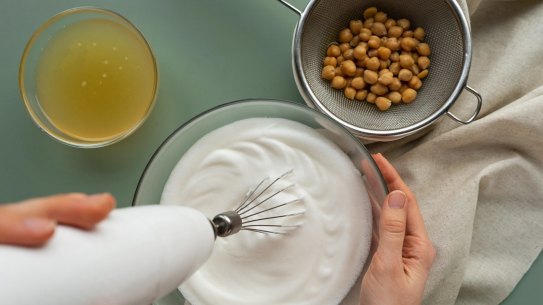The water in a can of chickpeas (known as aquafaba) can be used to replace egg whites.