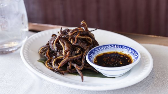 Crispy pig ears with black vinegar and chilli.