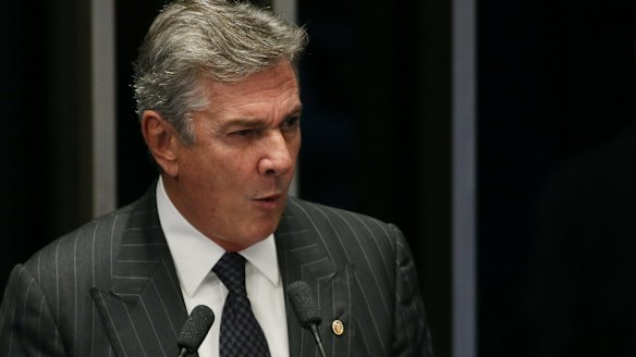 Fernando Collor, senator and former president of Brazil, speaks during a session of the lower house to vote on the impeachment of Dilma Rousseff.