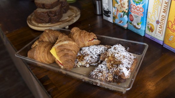 The pastry selection includes croissants from Glebe vegan bakery Oh My Days.