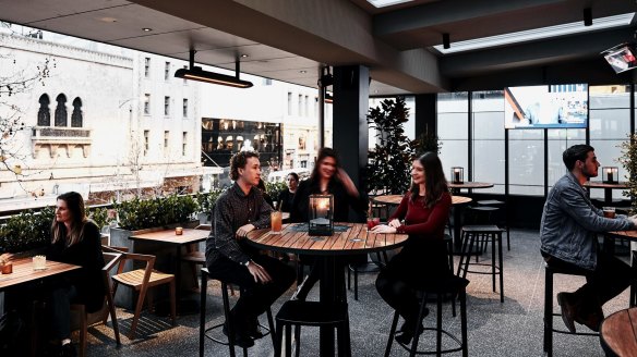 The Duke Rooftop bar in Melbourne looks out over the Forum theatre. 