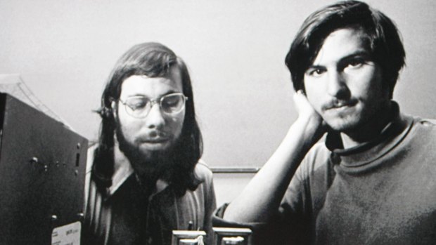 Steve Wozniak and Steve Jobs with the Apple I computer in 1976.