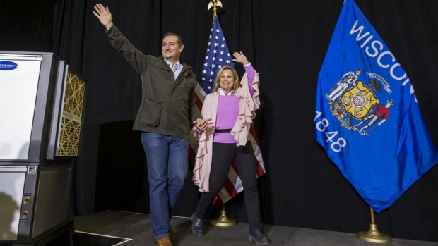 Republican presidential candidate Ted Cruz with his wife Heidi, about whom Donald Trump has threatened to 'spill the beans'. 