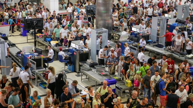 Security and passport control at Antalya International Airport, Turkey. 