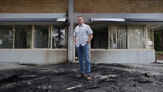 Australian Christian Lobby managing director Lyle Shelton outside the bombed headquarters.