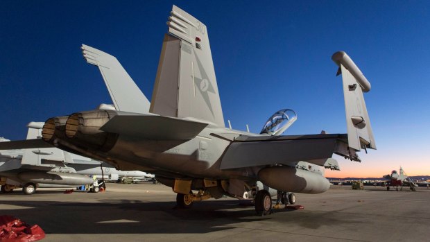 An EA-18G Growler on the tarmac at Nellis Air Force Base, Nevada during Exercise Red Flag.