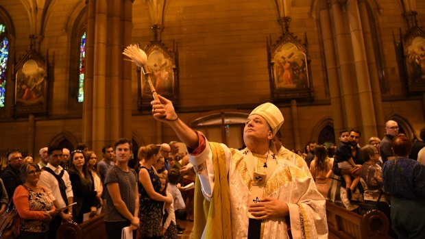 Reverend Anthony Fisher, Archbishop of Sydney, at St Mary's Cathedral on Easter Sunday.