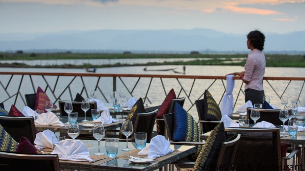 A view of the lake from the restaurant at Novotel Inle Myat Min, Myanmar.