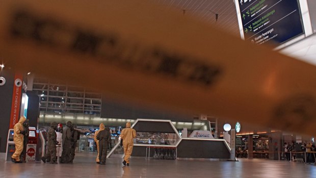 Police, firefighters and the Atomic Energy Licensing Board check Kuala Lumpur International Airport for toxic chemicals after Kim Jong-nam's death.