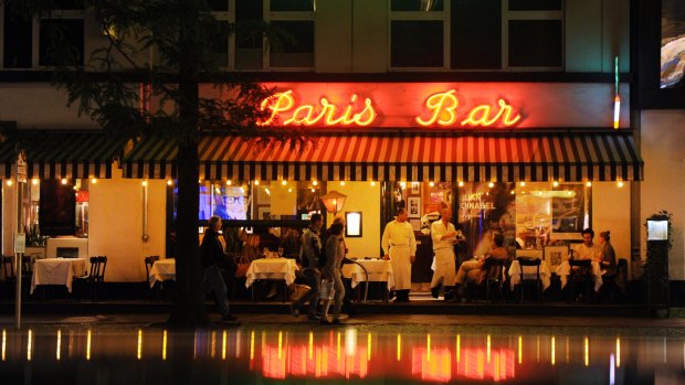 The Paris Bar at night in Kantstrasse in Berlin.