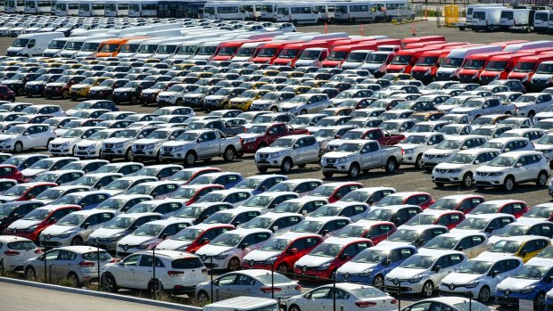 Cars arrive at the Melbourne International RoRo and Automotive Terminal in Port Melbourne. 