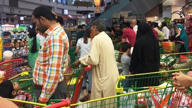 Nervous Doha residents stock up on groceries earlier this month.