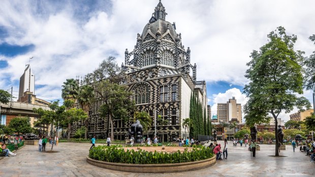 Botero Square and the Palace of Culture in Medellin.