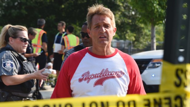 Senator Jeff Flake took cover in the dugout during the shooting.