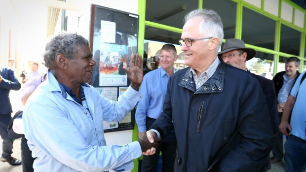 Prime Minister Malcolm Turnbull is greeted during a supermarket in Ceduna in South Australia.